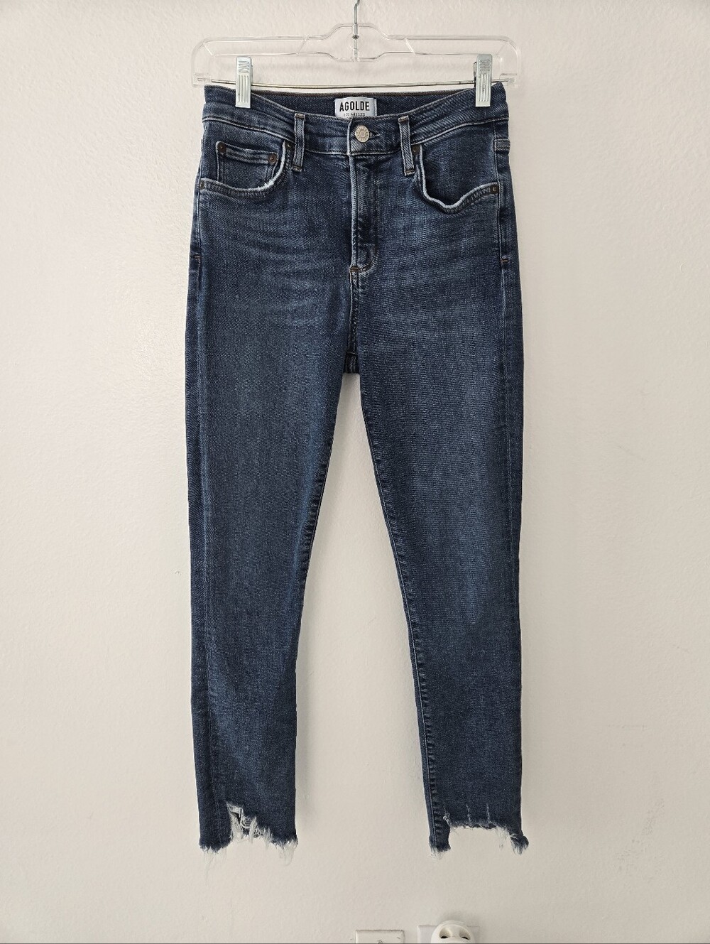 Agolde Los Premium  Skinny Mid Rise Crop Jeans 27 Blue stretch distressed